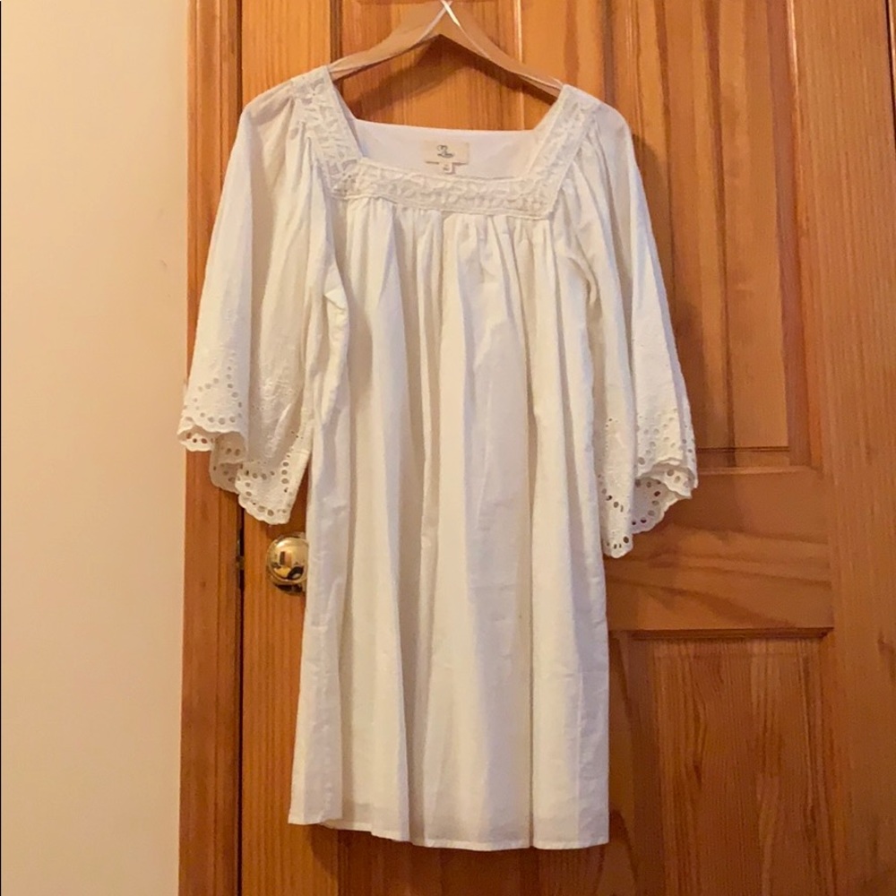 White peasant dress with bell sleeves